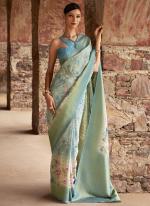 Tussar Silk Sky Blue Ceremonial Wear Printed Saree